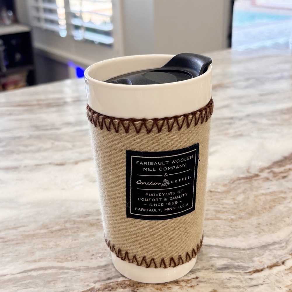 CARIBOU COFFEE X FARIBAULT MILL Covered Coffee Mug With Woolen Sleeve 14 Ounces